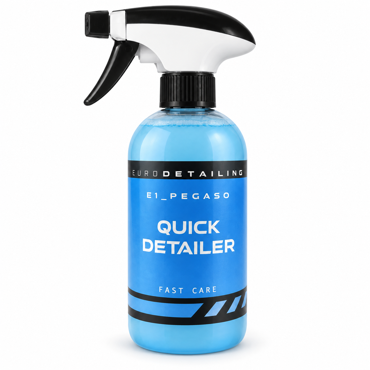 Eurodetailing E1 Pegaso Quick Detailer spray bottle with blue label and black-and-white trigger on a white background