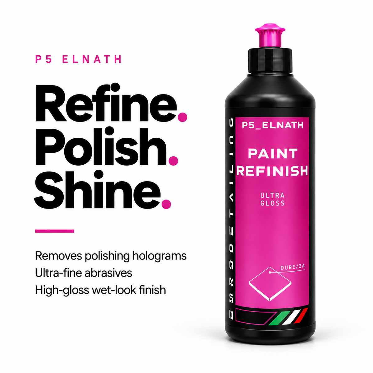 P5 Elnath finishing polish benefits: hologram removal, ultra-fine abrasives and a wet-look finish.