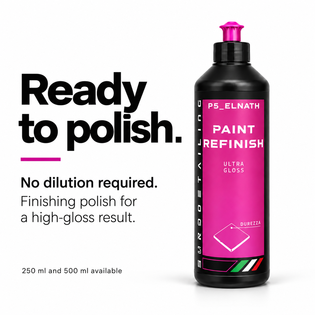 Ready-to-use P5 Elnath Paint Refinish, available in 250 ml and 500 ml.