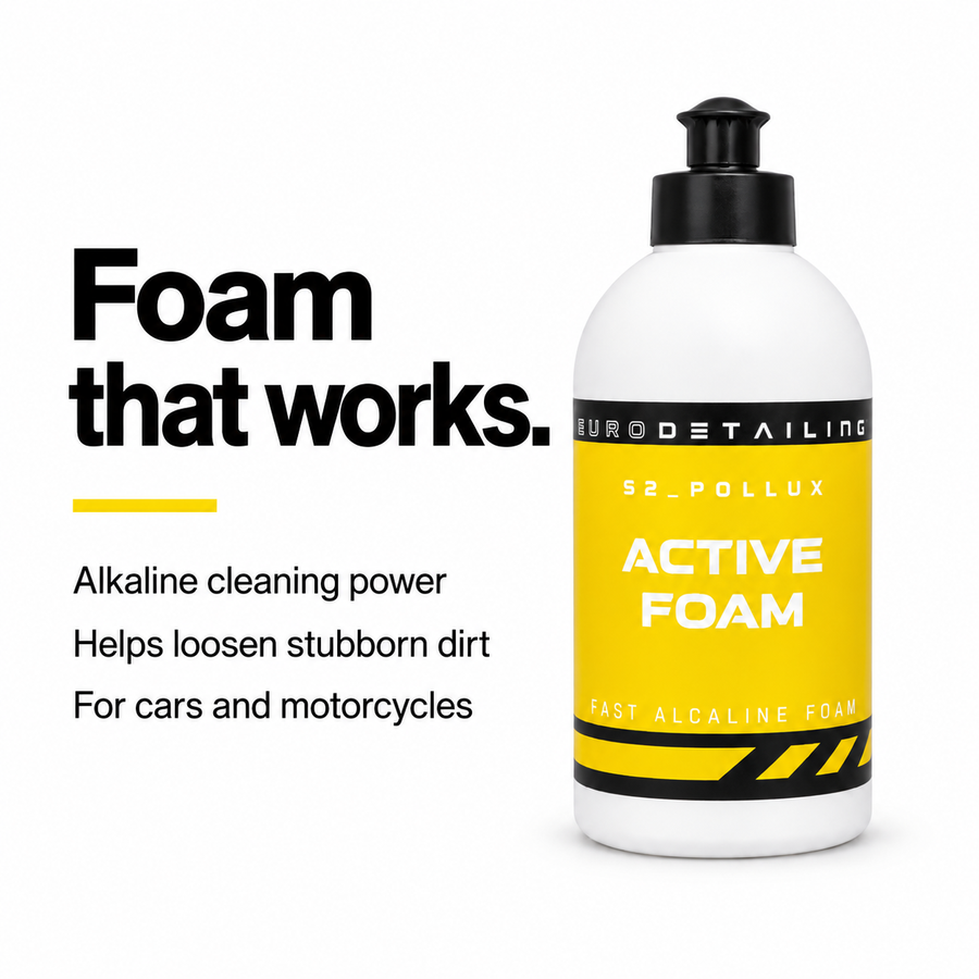 S2 Pollux alkaline foam benefits for cleaning stubborn dirt on cars and motorcycles.