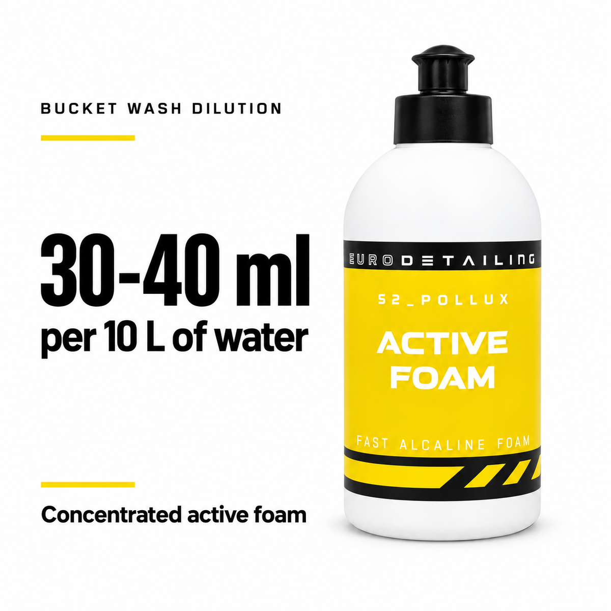 S2 Pollux bucket dilution: 30-40 ml per 10 litres of water.