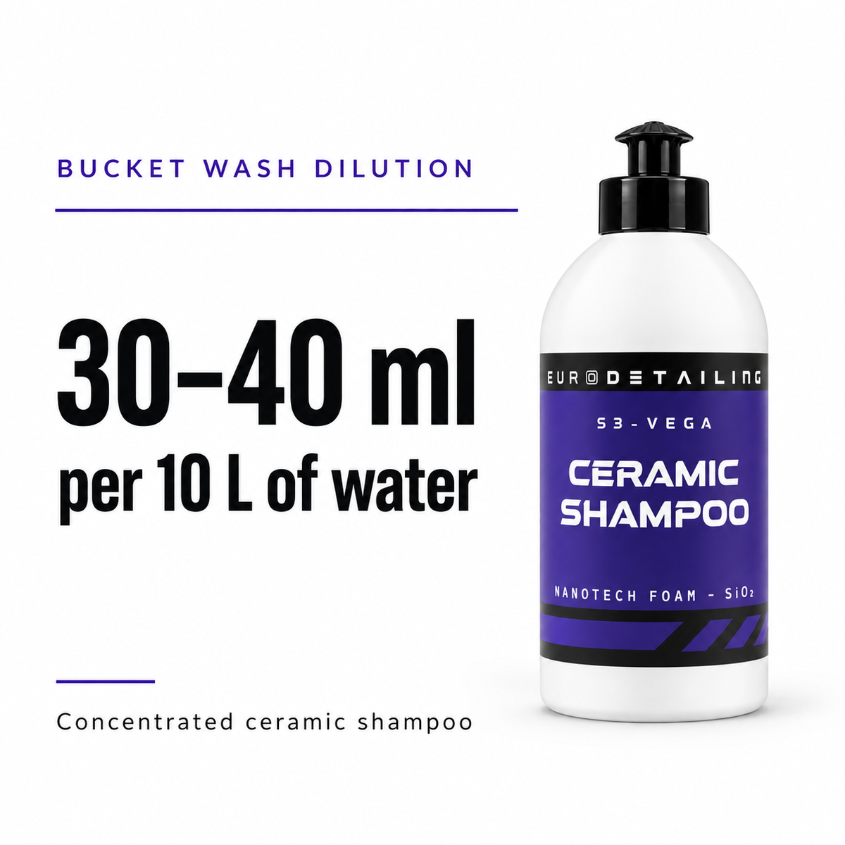 S3 Vega bucket dilution: 30–40 ml per 10 litres of water.