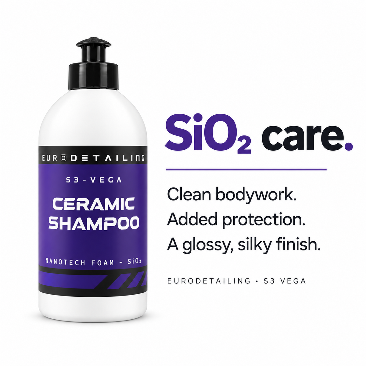 Eurodetailing S3 Vega SiO2 shampoo for clean, protected and glossy bodywork.