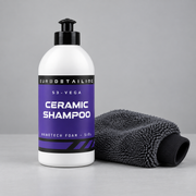 Eurodetailing S3 Vega Ceramic Shampoo beside a charcoal microfibre wash mitt.