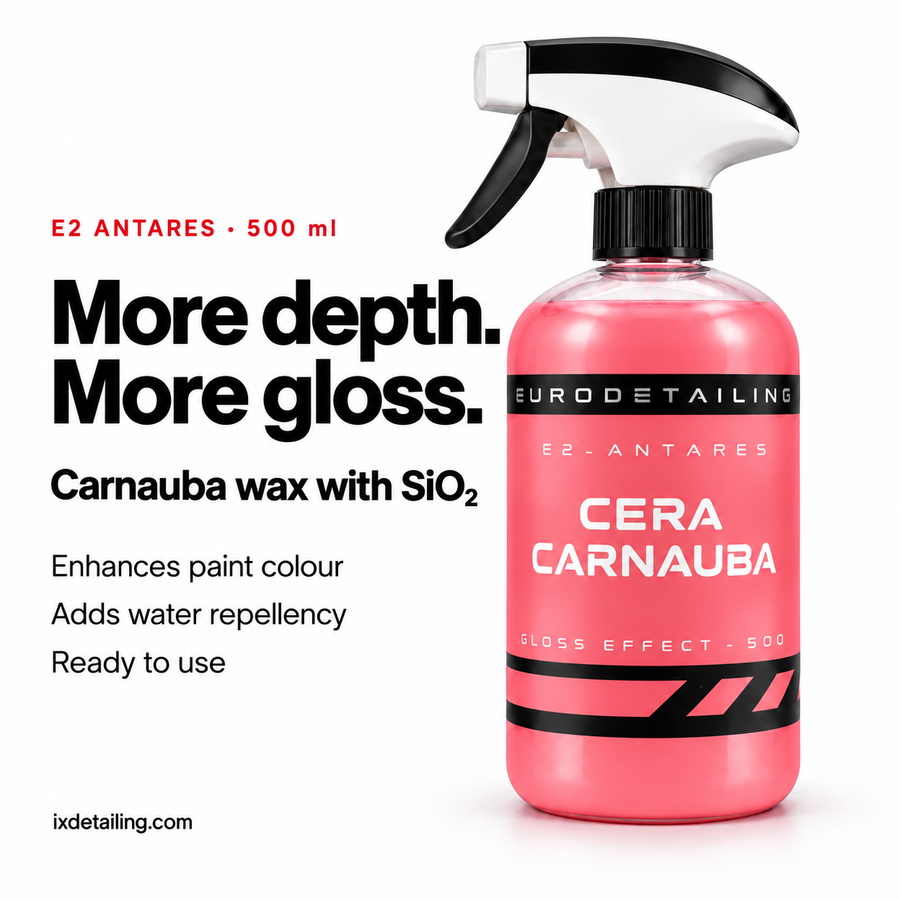Eurodetailing E2 Antares carnauba wax with SiO₂: colour depth, gloss and water repellency