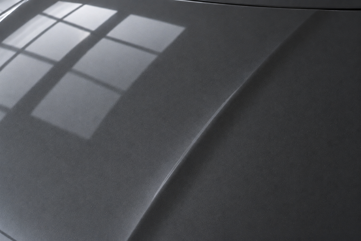 Illustration of the same graphite car hood with a clean finish
